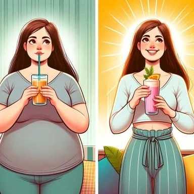 Before and after photos showing smoothie diet weight loss success