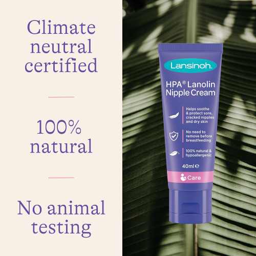 Lansinoh HPA Lanolin cream with its eco-friendly packaging, designed to provide natural skin care for lactating mothers.